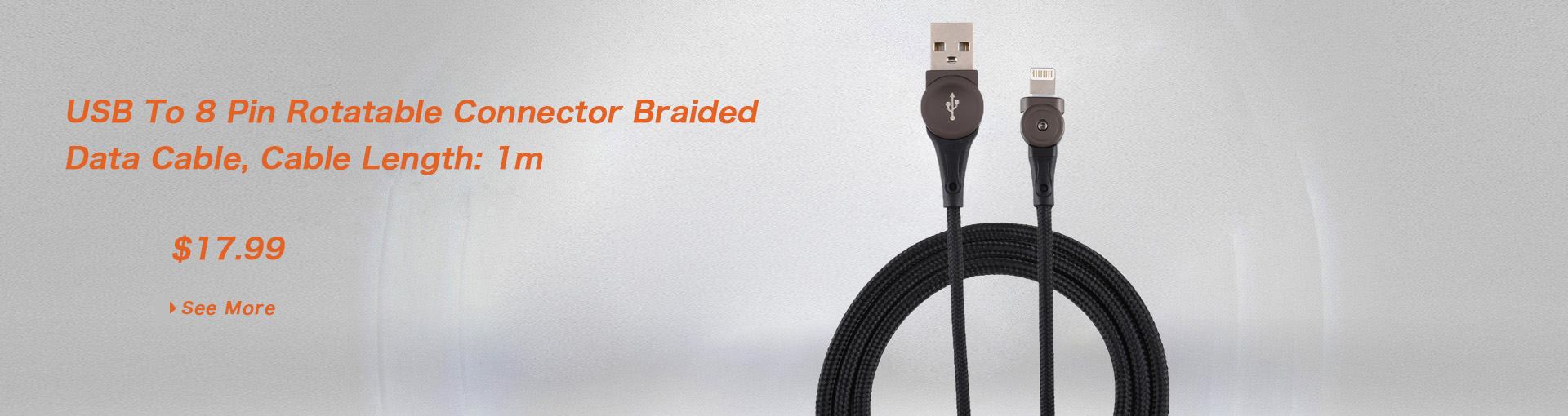 USB To 8 Pin Rotatable Connector Braided Data Cable, Cable Length: 1m